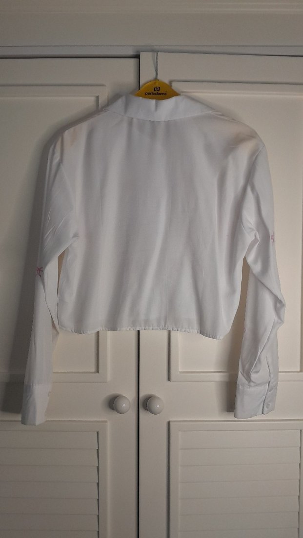 Nakışlı Beyaz Pamuklu Uzun Kollu Gömlek - Görsel 4