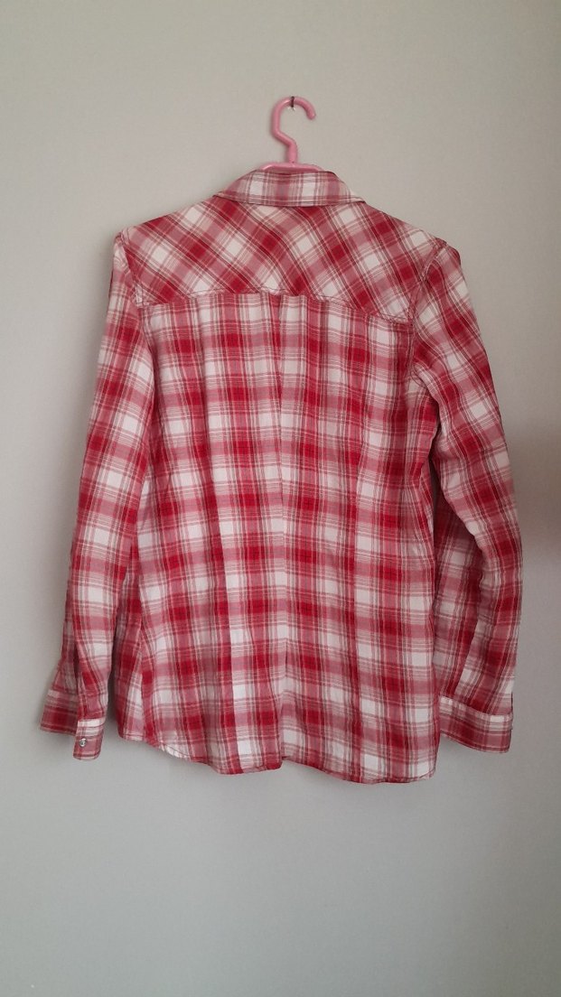 Kadın Kırmızı Ekose Gömlek - Görsel 5