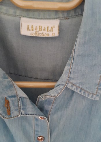 Düğmeli Kısa Kollu Mavi Denim Elbise - Görsel 2