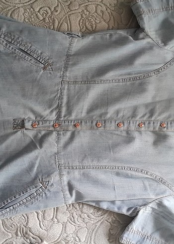 Düğmeli Kısa Kollu Mavi Denim Elbise - Görsel 5