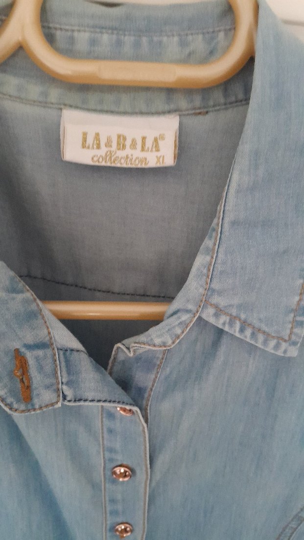 Düğmeli Kısa Kollu Mavi Denim Elbise - Görsel 2