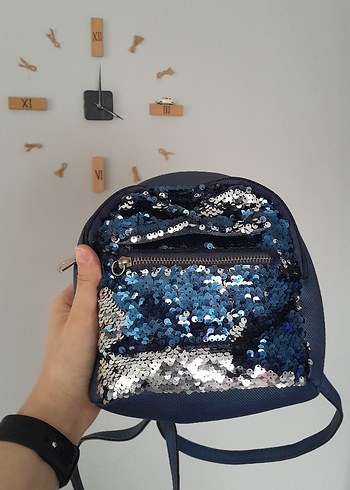Mavi Pul Payetli Kadın Sırt Çantası - Görsel 2