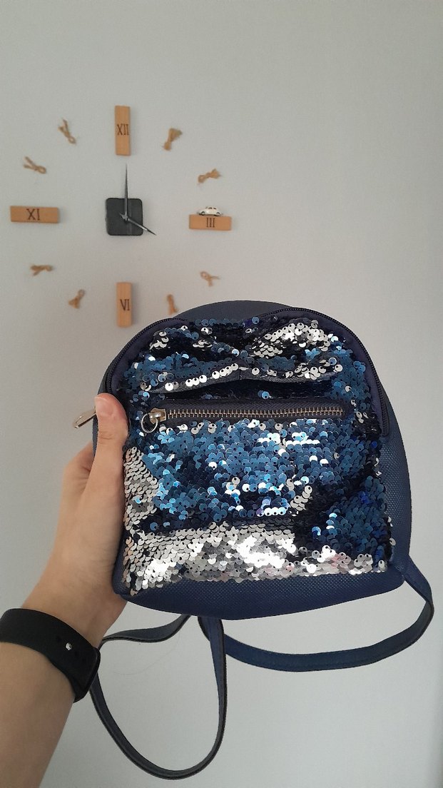 Mavi Pul Payetli Kadın Sırt Çantası - Görsel 2
