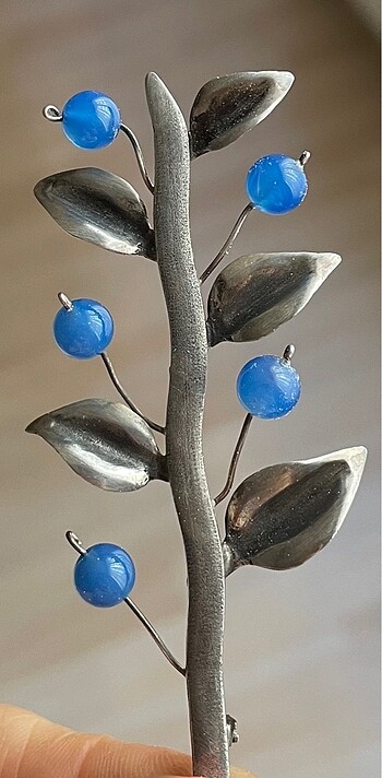 925 ayar Doğal taşlı gümüş yaka iğnesi - Görsel 2