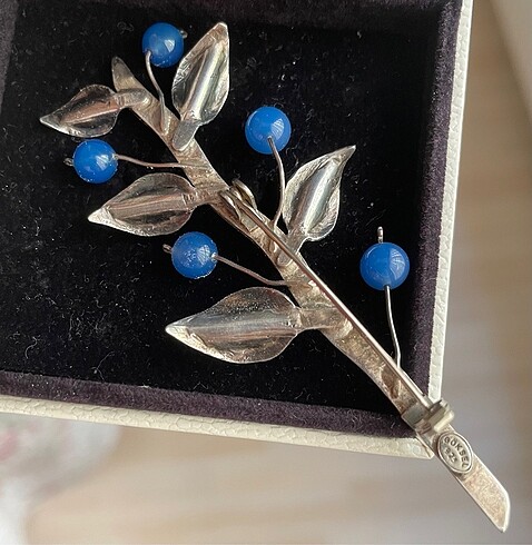 925 ayar Doğal taşlı gümüş yaka iğnesi - Görsel 3