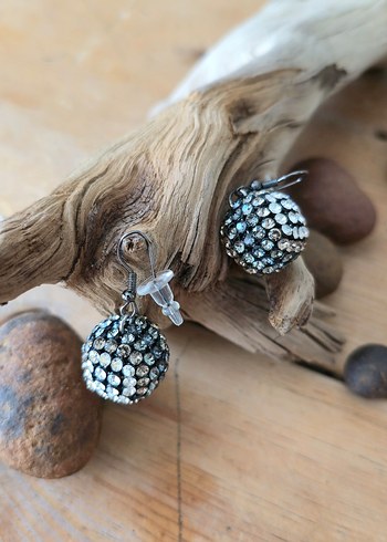 Vintage Mini Boncuklu Gri Küpeler - Görsel 9