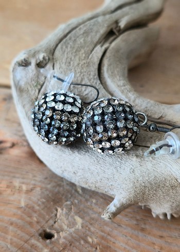 Vintage Mini Boncuklu Gri Küpeler - Görsel 4