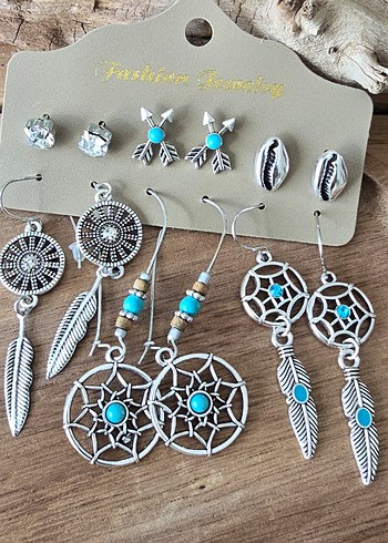 Bohem Tarzı Boncuklu Turkuaz Küpe Seti - Görsel 2