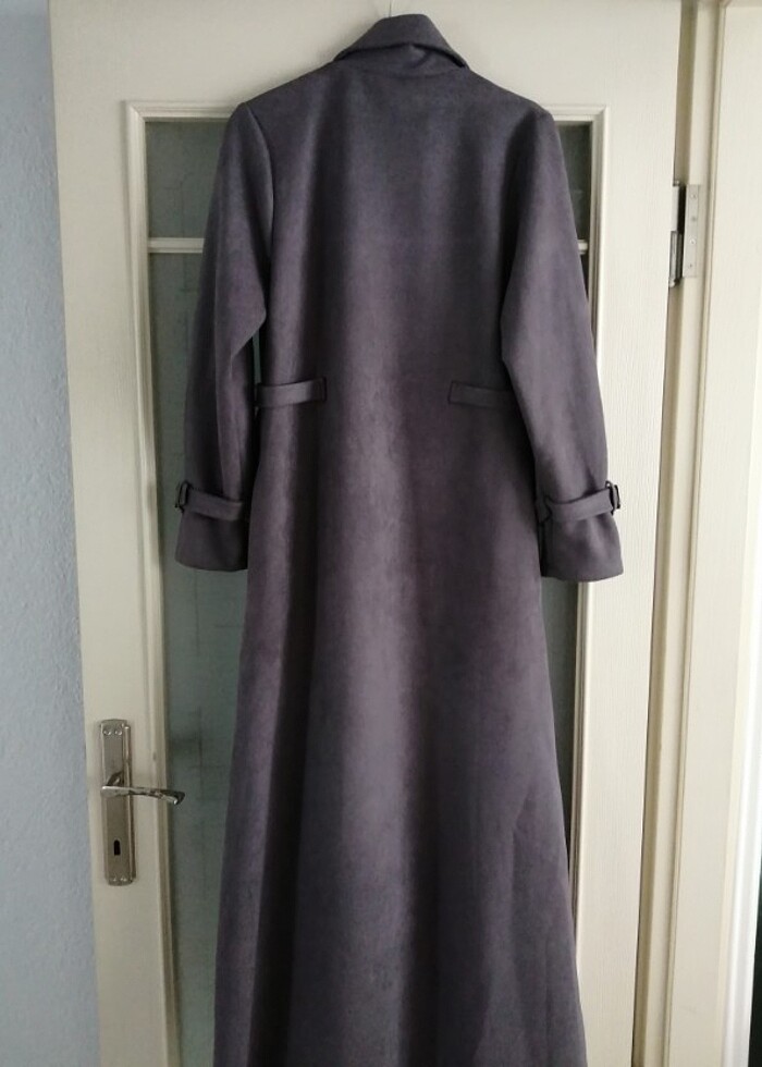 Süet gri tam boy ferace  - Görsel 2