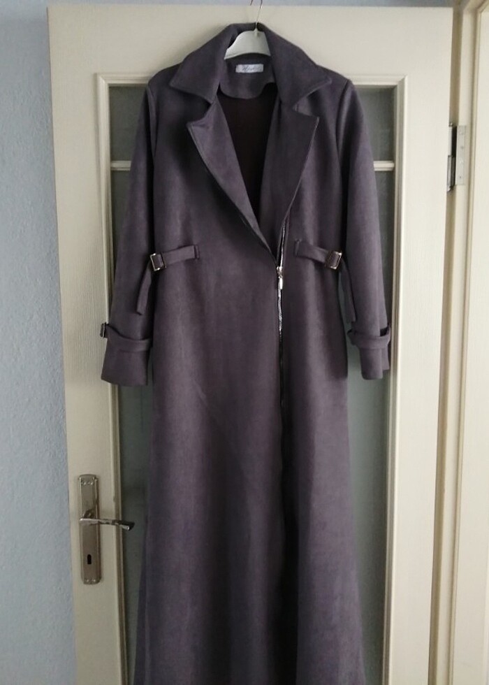 Süet gri tam boy ferace  - Görsel 3