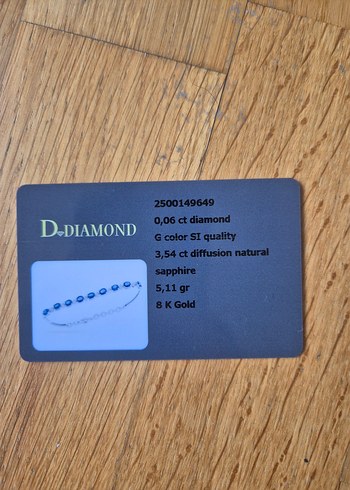  Beden mavi Renk D Diamond Pırlanta ve Safir Taşlı Bileklik