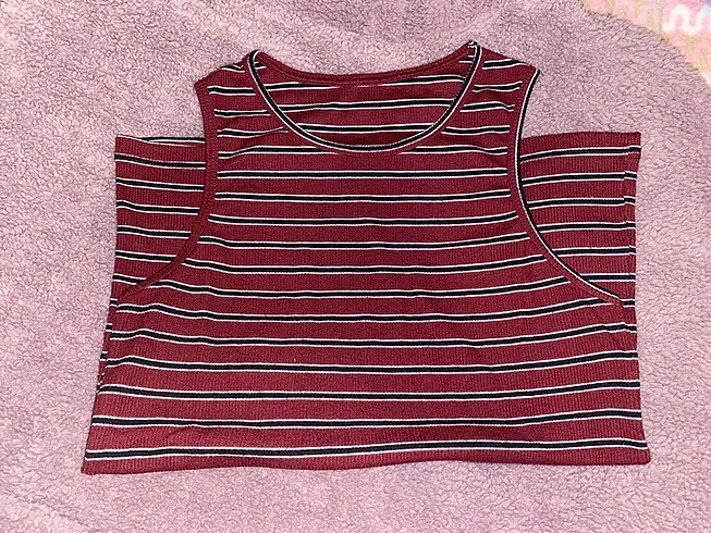 Bordo çizgili kolsuz üst