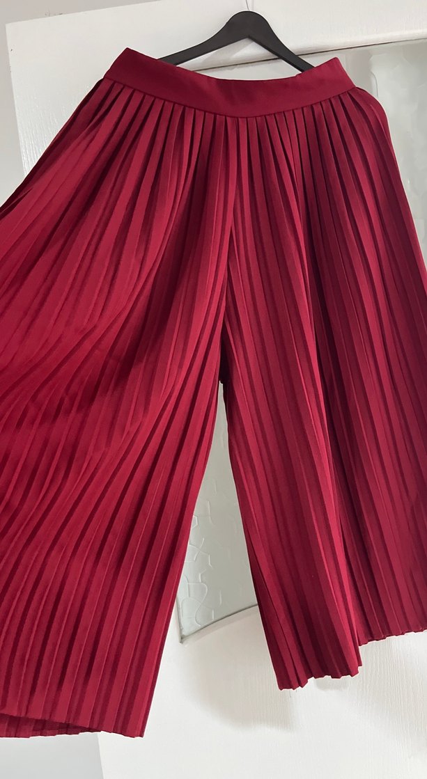 Bordo Piliseli Uzun Kadın Etek pantolon - Görsel 2