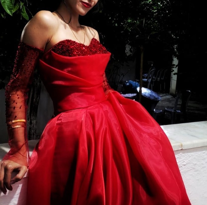 Kırmızı Straplez Uzun Abiye Elbise - Görsel 2