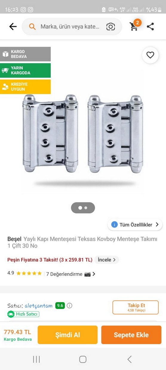 Yaylı Kapı Menteesi Teksas Kovboy Menteşe Takımı - Görsel 4