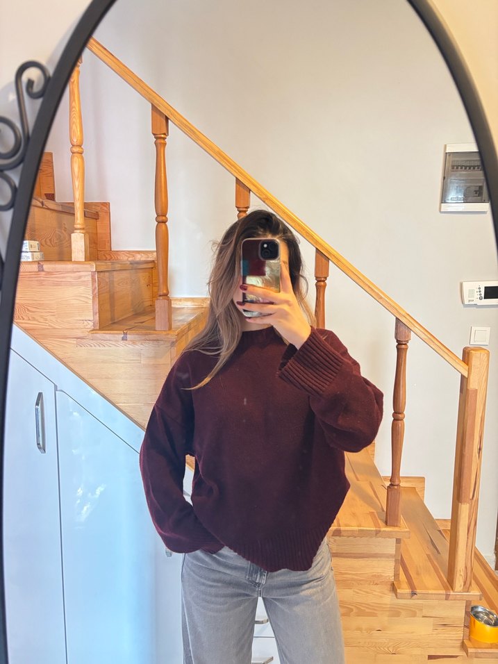 Bordo Kadın Triko Kazak - Görsel 2