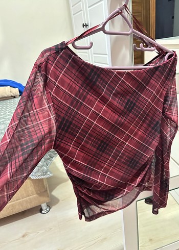 Stradivarius Bordo Drapeli Uzun Kollu Kadın Bluz - Görsel 2