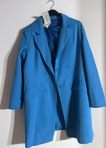 Zara Canli Mavi Uzun Blazer Ceket