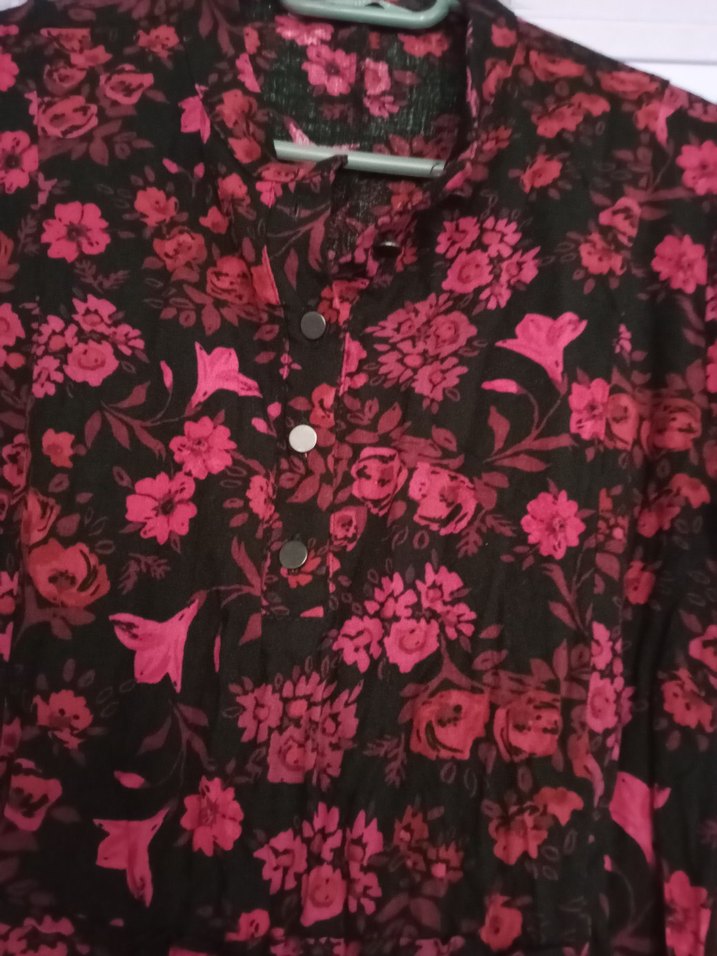 Kırmızı Çiçekli Uzun Kollu Uzun Elbise - Görsel 2