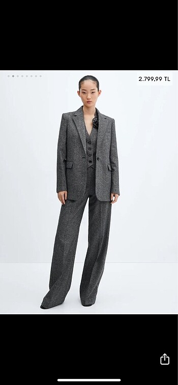38 Beden gri Renk Mango yün gri blazer