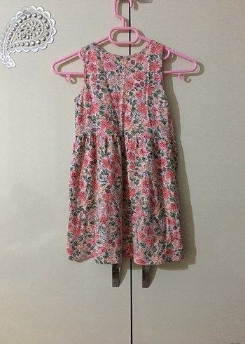 Kız Çocuk Pembe Çiçekli Kolsuz Elbise