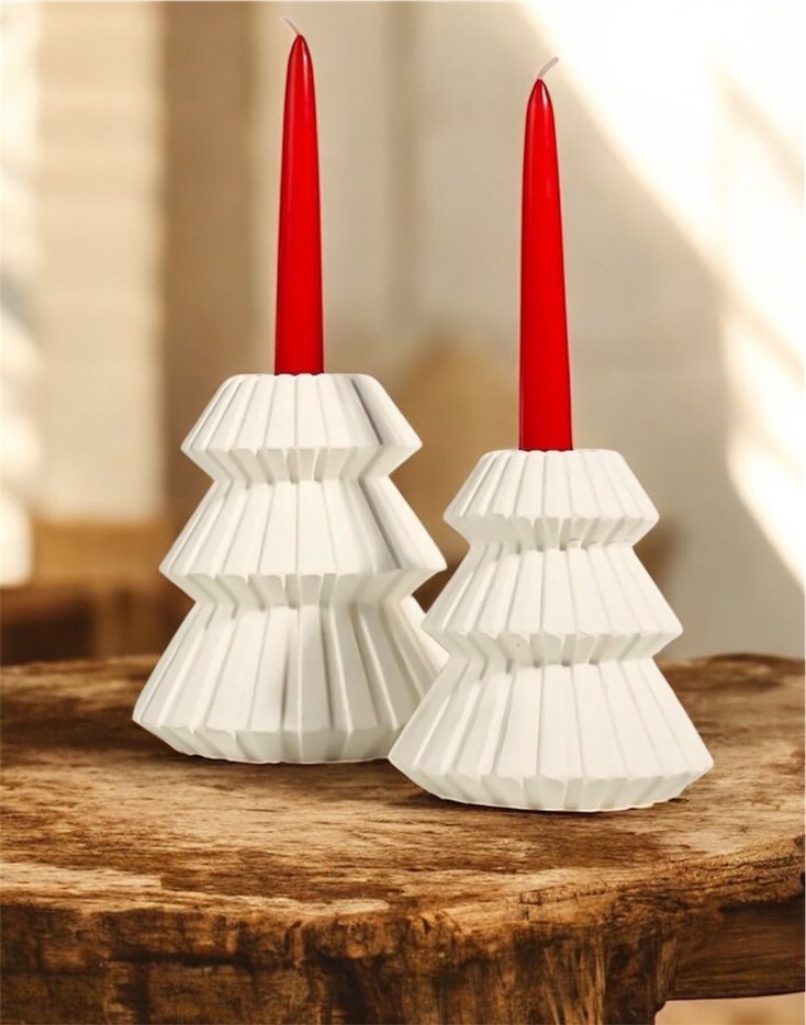 Yılbaşı temalı şamdan çam ağacı mumluk - Görsel 2