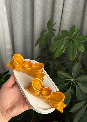 altın Renkli Fiyonk Şamdan mumluk - Görsel 3