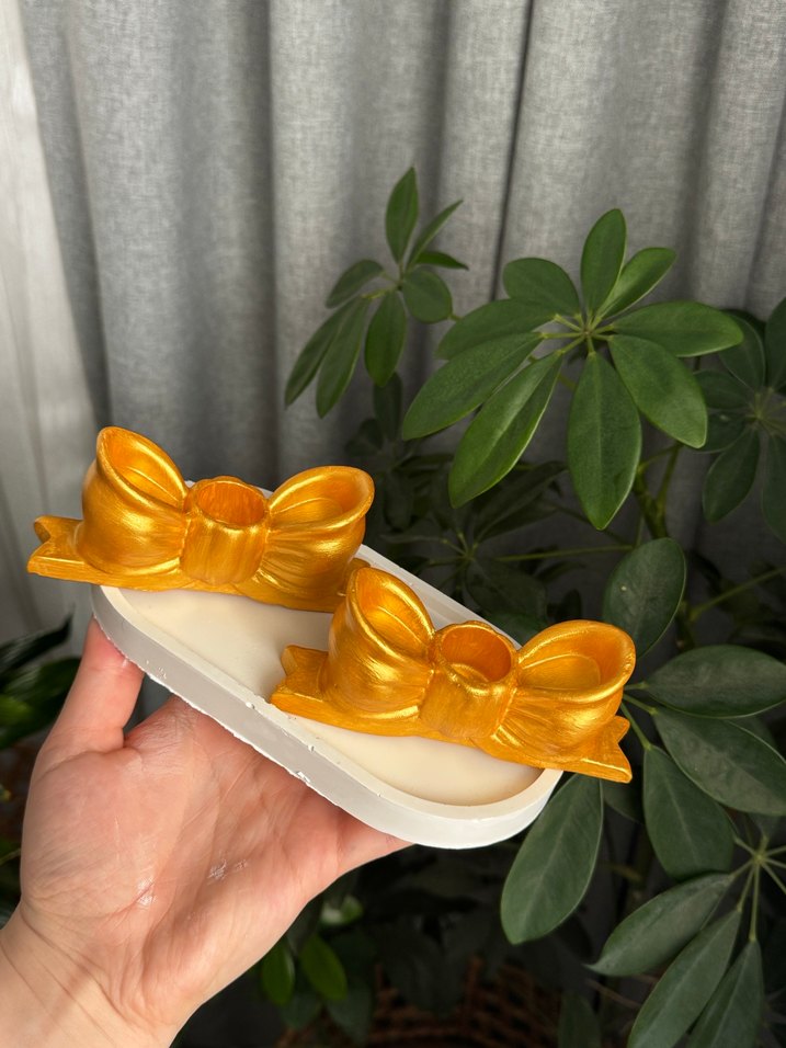 altın Renkli Fiyonk Şamdan mumluk - Görsel 4