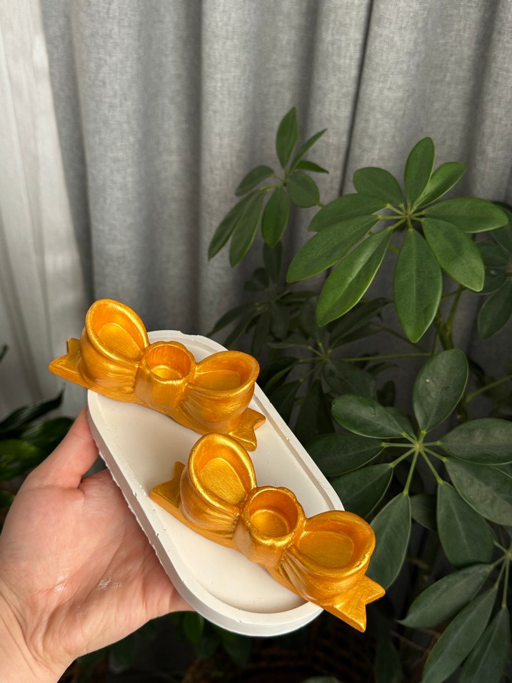 altın Renkli Fiyonk Şamdan mumluk - Görsel 3