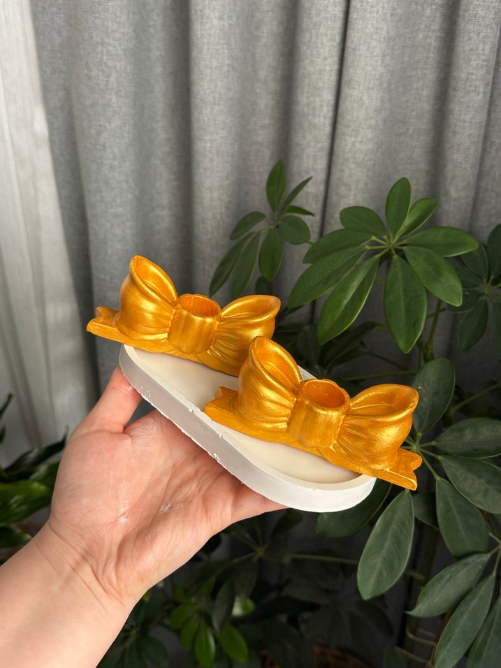 altın Renkli Fiyonk Şamdan mumluk - Görsel 2