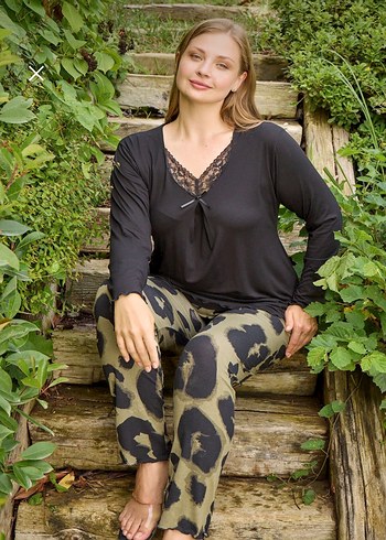 Leopar Desenli Uzun Kollu Kadın Pijama Takımı - Görsel 6