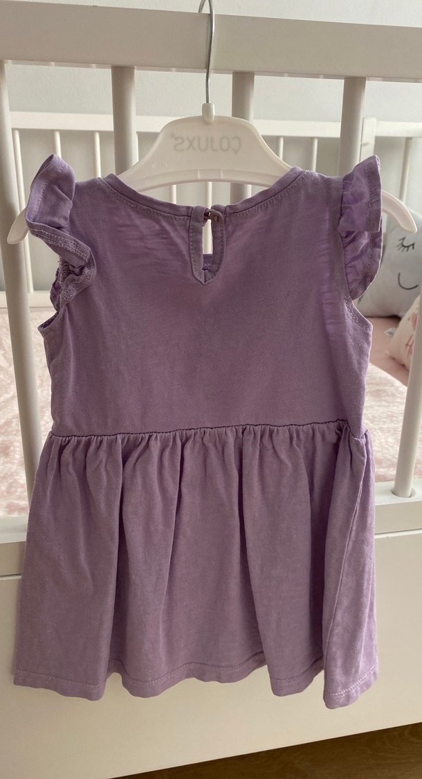 Mor Kız Çocuk Fırfırlı Pamuklu Elbise - Görsel 2