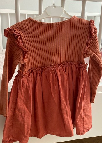 Kahverengi Keten Kız Çocuk Elbise - Görsel 2