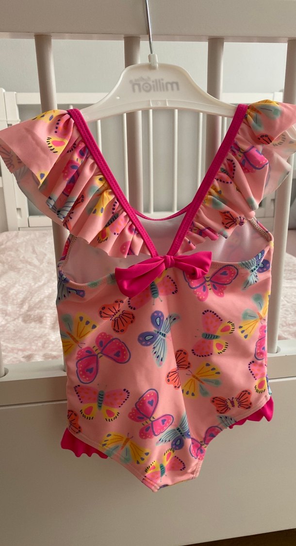 Kelebek Desenli Pembe Kız Çocuk Mayo - Görsel 2