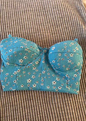 Çiçek Desenli Turkuaz Straplez Bustiyer - Görsel 2