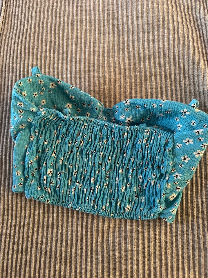 Çiçek Desenli Turkuaz Straplez Bustiyer - Görsel 5