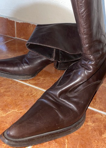 Kahverengi vintage sivri burun bot - Görsel 4