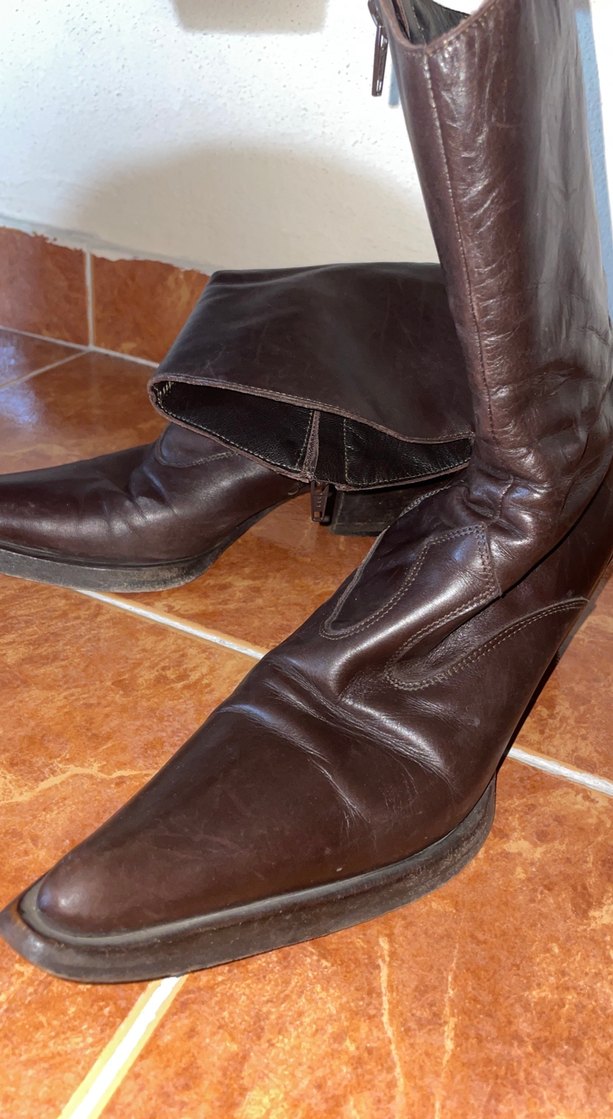 Kahverengi vintage sivri burun bot - Görsel 4