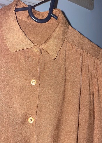 Düğmeli, Kahverengi, Uzun Kollu Kadın Gömlek - Görsel 3