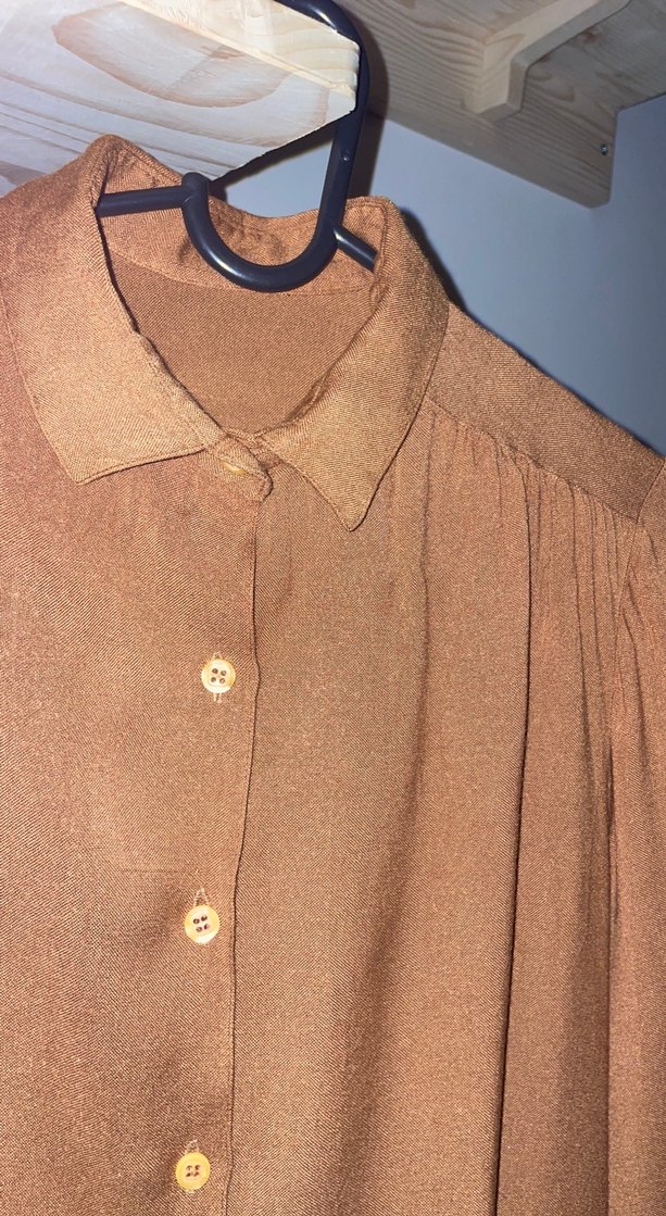 Düğmeli, Kahverengi, Uzun Kollu Kadın Gömlek - Görsel 3