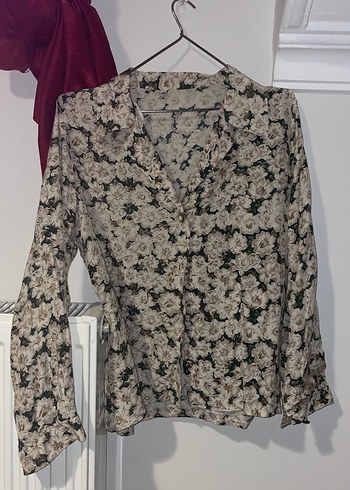 Vintage Çiçek Desenli V-Yaka Uzun Kollu Gömlek - Görsel 4