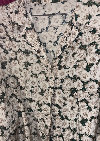 Vintage Çiçek Desenli V-Yaka Uzun Kollu Gömlek - Görsel 2