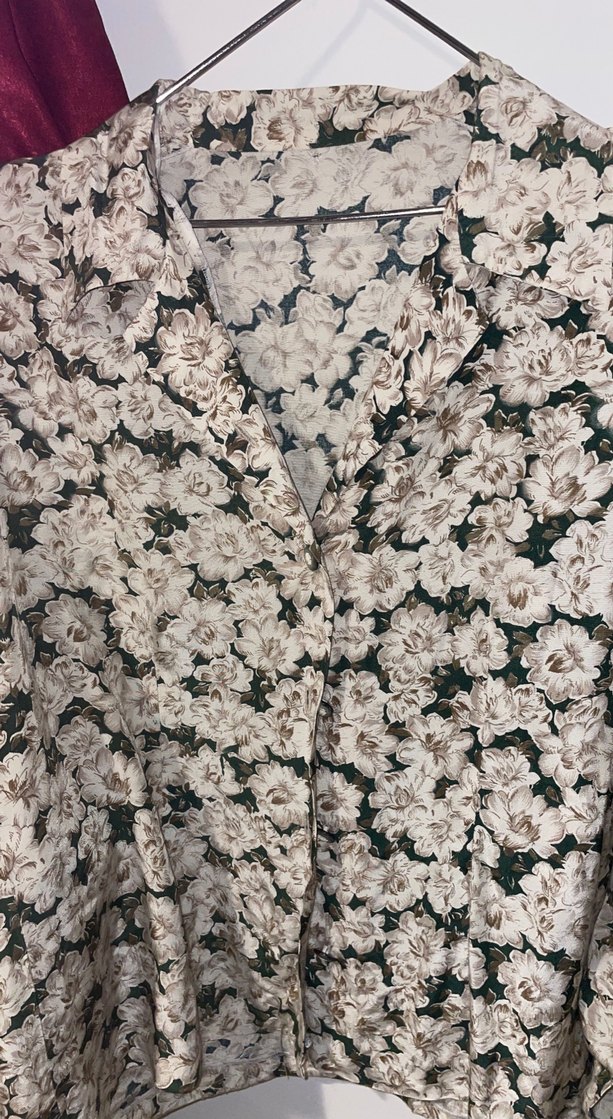 Vintage Çiçek Desenli V-Yaka Uzun Kollu Gömlek - Görsel 2