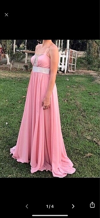 Toz pembe taşlı abiye