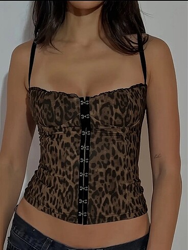 leopar desenli crop