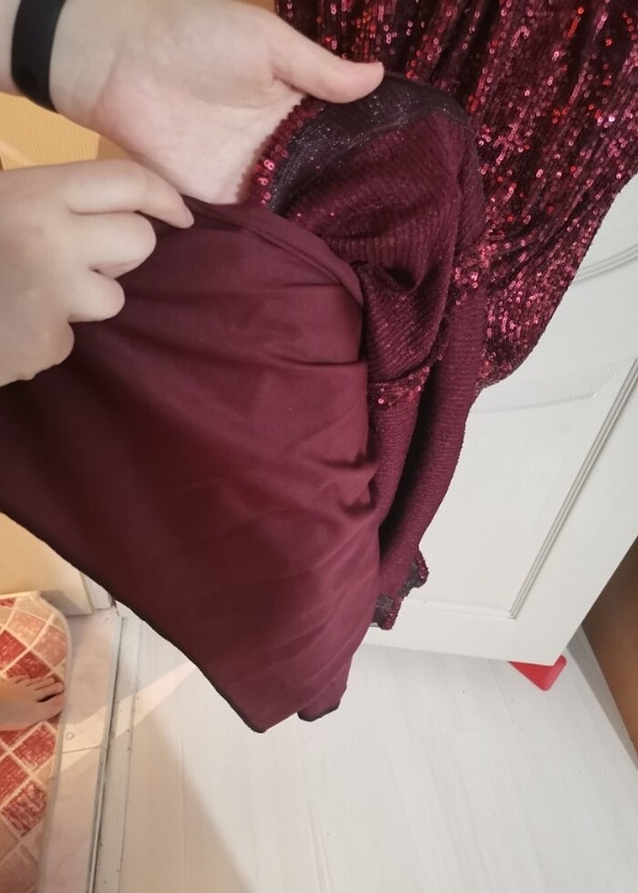 Bordo Abiye Elbise 1 Kez Giyildi - Görsel 2