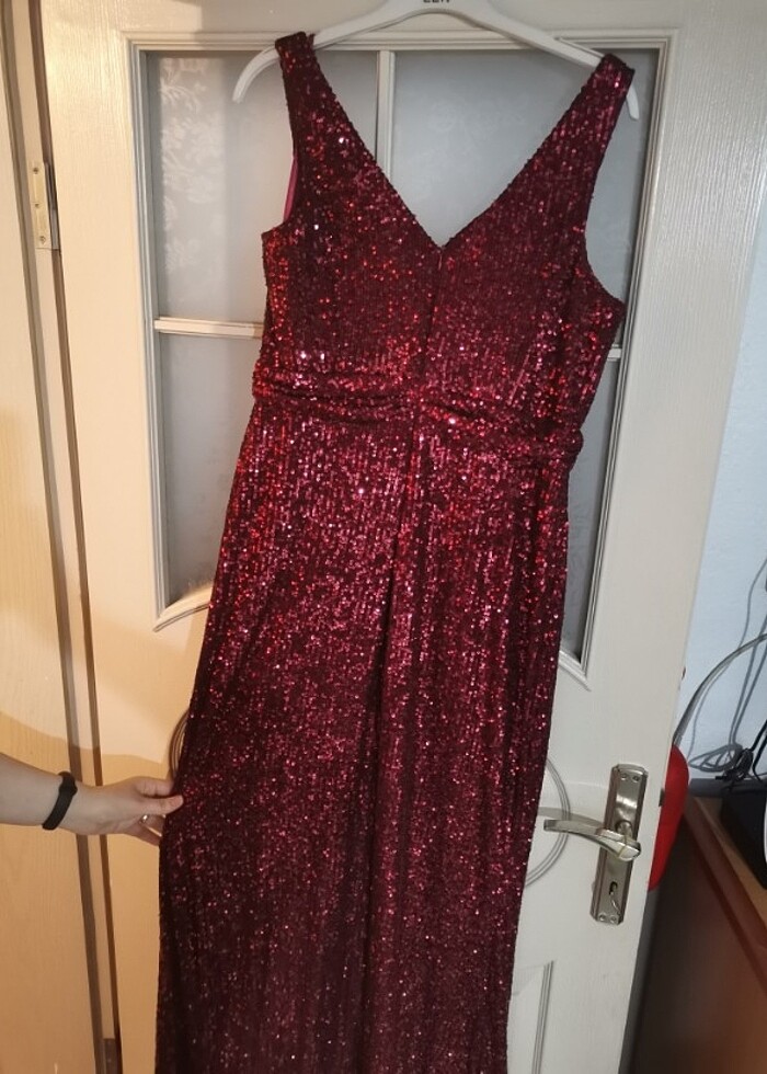 Bordo Abiye Elbise 1 Kez Giyildi - Görsel 3