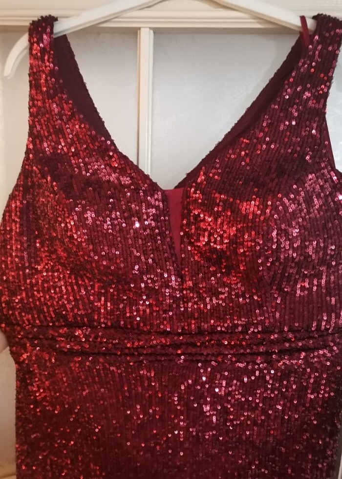 Bordo Abiye Elbise 1 Kez Giyildi - Görsel 4