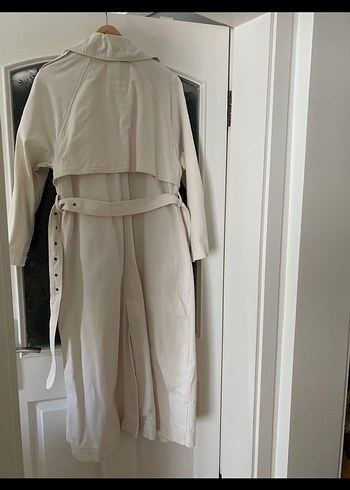 Kadın Beyaz Keten Uzun Trençkot - Görsel 4