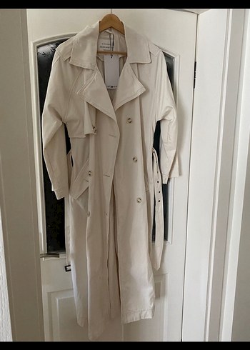 Kadın Beyaz Keten Uzun Trençkot - Görsel 3
